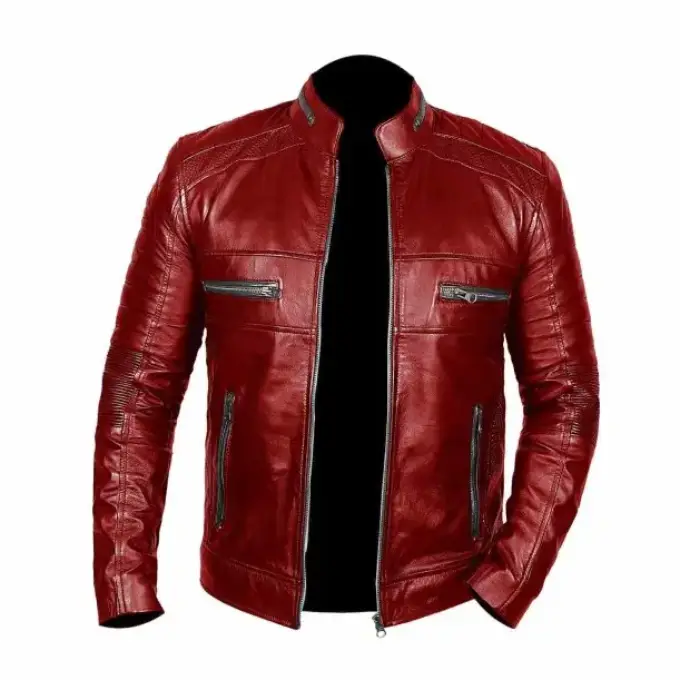 Men Red Biker Leather Jacket
