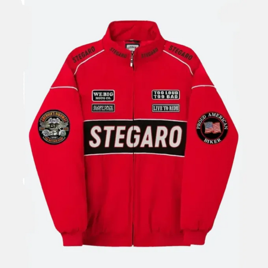 Stegaro Red Moto Bomber Jacket