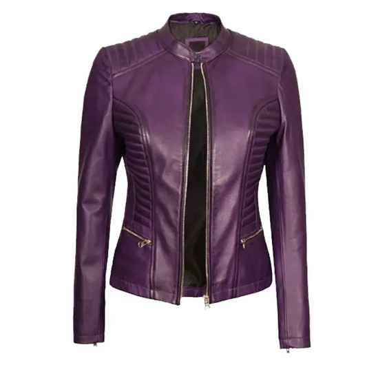 Purple Biker Leather Jacket