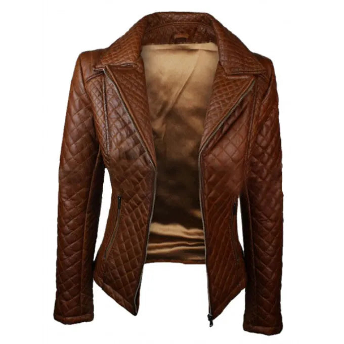 Women Quilted Brown Leather Jacket